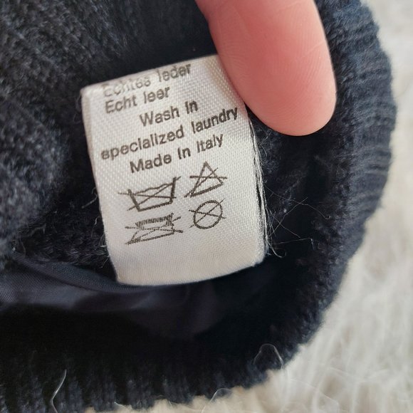 Vintage Italy Genuine Leather Men's Black Wool Knitted Sweater US-XXXL /EU-54 - Picture 6 of 9